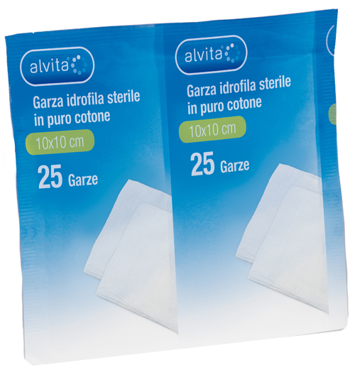 GARZA IDROFILA IN PURO COTONE ALVITA 10X10CM 25 PEZZI - farmaciabianca.it