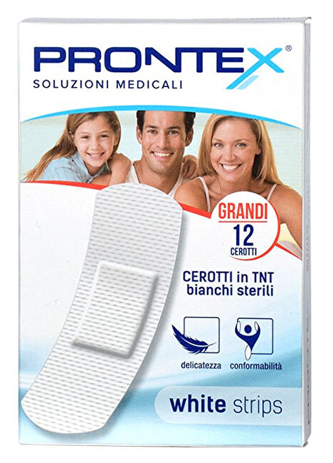 CEROTTO PRONTEX WHITE STRIPS IN TESSUTO NON TESSUTO BIANCO STERILE SCATOLA 12 CEROTTI GRANDI - farmaciabianca.it