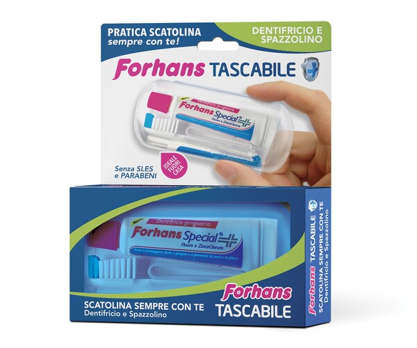 FORHANS TRAVEL KIT TASCABILE COMPOSTO DA SPAZZOLINO DA VIAGGIO + FORHANS SPECIAL PASTA DENTIFRICIA TUBETTO 12,5 ML - farmaciabianca.it
