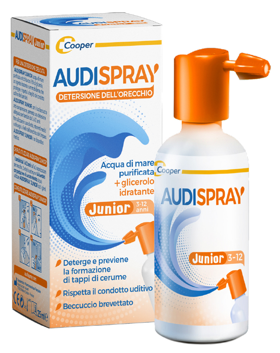 AUDISPRAY JUNIOR 3-12 ANNI SOLUZIONE DI ACQUA DI MARE IPERTONICA SPRAY SENZA GAS IGIENE ORECCHIO 25ML - farmaciabianca.it