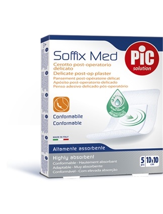 CEROTTO PIC SOFFIX MED IN TNT CON TAMPONE CENTRALE ASSORBENTE STERILE MONOUSO 10X10 CM ANTIBATTERICO 5 PEZZI - farmaciabianca.it