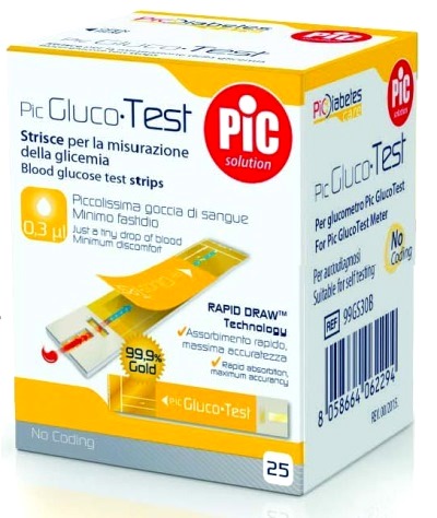 STRISCE MISURAZIONE GLICEMIA PIC GLUCOTEST 25 PEZZI - farmaciabianca.it
