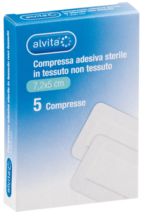 ALVITA GARZA COMPRESSA AUTOADESIVA IN TNT 7,2X5CM 5 PEZZI - farmaciabianca.it
