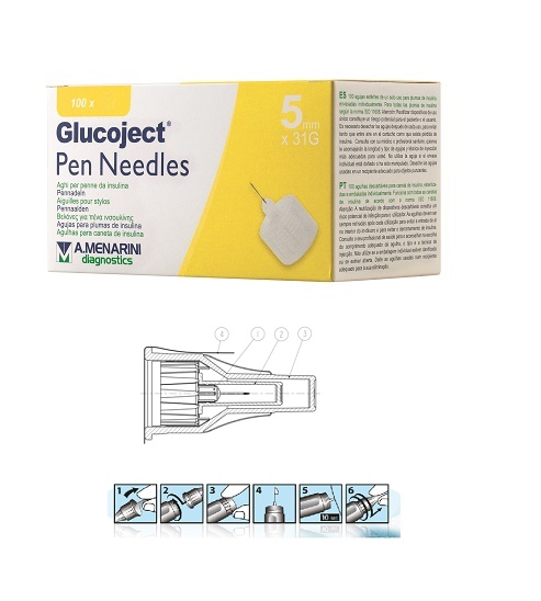 AGO PER PENNA DA INSULINA GLUCOJECT LUNGHEZZA 5 MM GAUGE 31 100 PEZZI - farmaciabianca.it