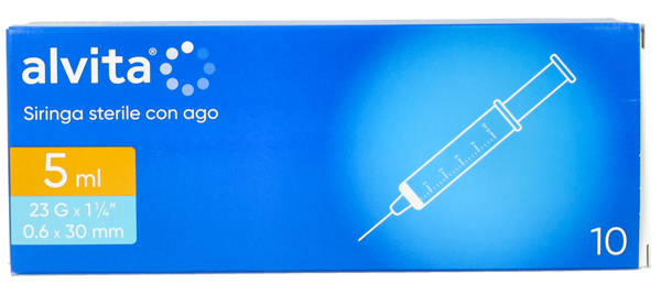 SIRINGA PER INFUSIONE E IRRIGAZIONE ALVITA 5 ML CON AGO 23 GAUGE 1 1/4 0,6X30MM 10 PEZZI - farmaciabianca.it