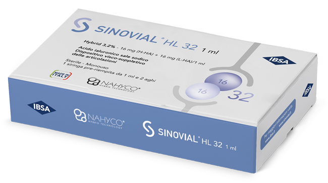 SIRINGA INTRA-ARTICOLARE SINOVIAL HL 32 ACIDO IALURONICO SALE SODICO 16MG H-HA + 16MG H-LA/1ML + AGO 22 GAUGE + AGO 29 GAUGE - farmaciabianca.it