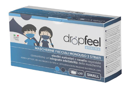 MASCHERINA USO MEDICO DROPFEEL PHARMA MONOUSO SMALL TIPO II BLU NAVY E AZZURO 20 PEZZI - farmaciabianca.it