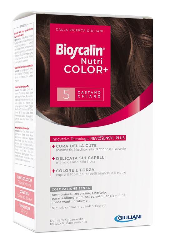 BIOSCALIN NUTRICOLOR PLUS 5 CASTANO CHIARO CREMA COLORANTE 40 ML + RIVELATORE CREMA 60 ML + SHAMPOO 12 ML + TRATTAMENTO FINALE BALSAMO 12 ML - farmaciabianca.it
