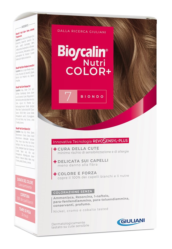 BIOSCALIN NUTRICOLOR PLUS 7 BIONDO CREMA COLORANTE 40 ML + RIVELATORE CREMA 60 ML + SHAMPOO 12 ML + TRATTAMENTO FINALE BALSAMO 12 ML - farmaciabianca.it