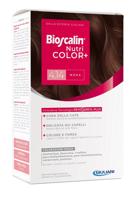 BIOSCALIN NUTRICOLOR PLUS 4,14 MOKA CREMA COLORANTE 40 ML + RIVELATORE CREMA 60 ML + SHAMPOO 12 ML + TRATTAMENTO FINALE BALSAMO 12 ML - farmaciabianca.it