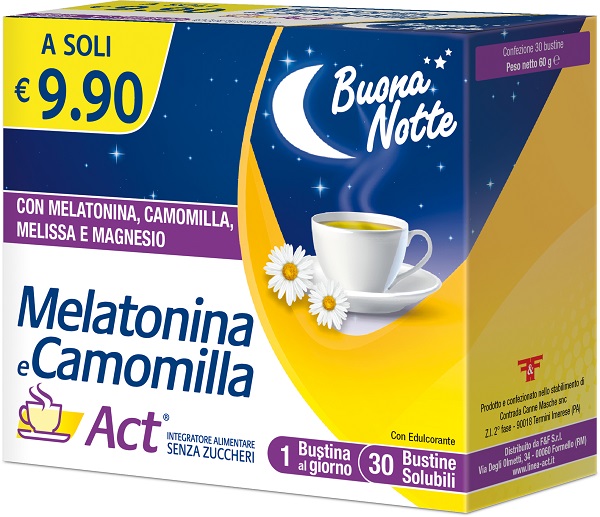 MELATONINA E CAMOMILLA ACT 30 BUSTINE SOLUBILI SENZA ZUCCHERI - farmaciabianca.it